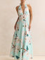 Halter Floral Open Back Maxi Dress