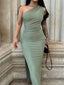 One Shoulder Ruched Bodycon Slit Dress – Sculpt Fit