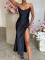 Stop-Staring Satin Cowl Neck Backless Lace-Up High Slit Maxi Dress