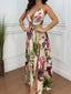 Tropical Print Cutout Slit Maxi Dress