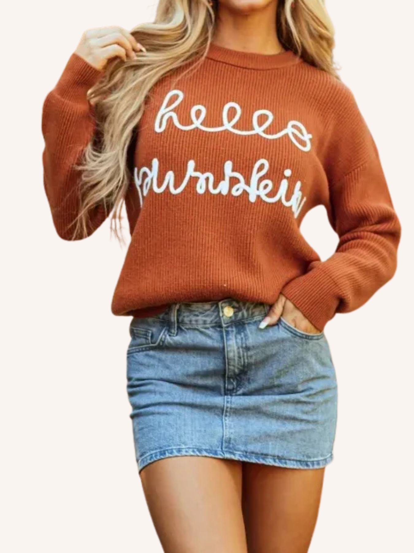 Letter Graphic Round Neck Knit Sweater
