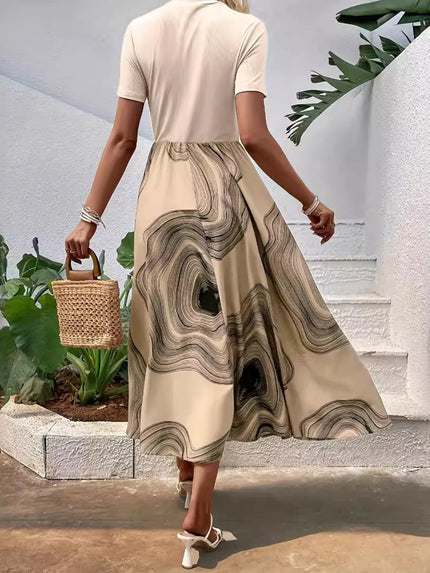 Printed Round Neck Short Sleeve Maxi Dress