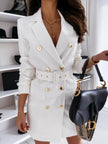 Tailored Double-Breasted Blazer Dress with Waist-Cinching Belt - Sophisticated Mini Dress