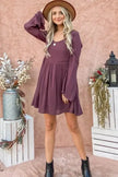 And The Why Back Lace Button Down Detail Bell Sleeve Dress - Heraki 