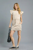 Umgee Luxe knit Ruffle Sleeve Drawstring Mini Dress - Heraki 