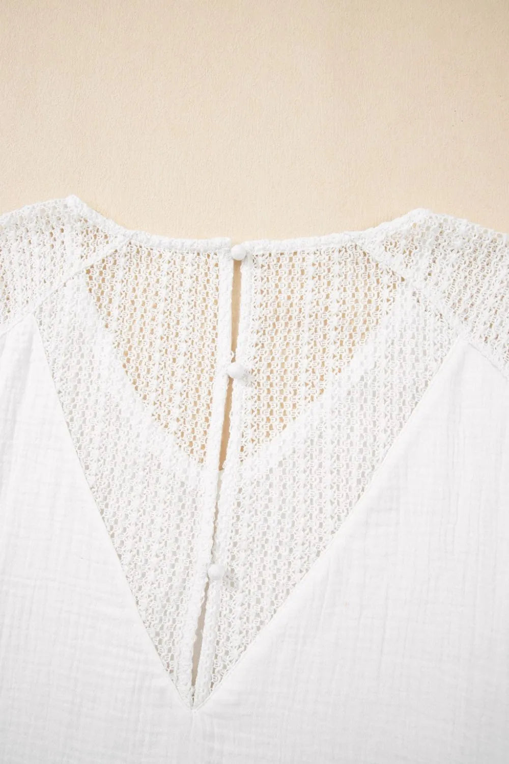 Lace Crochet Button Back V-Neck Tee