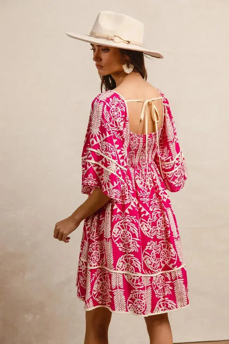 BiBi Aztec Woven Printed Contrast Binding Dress - Heraki 