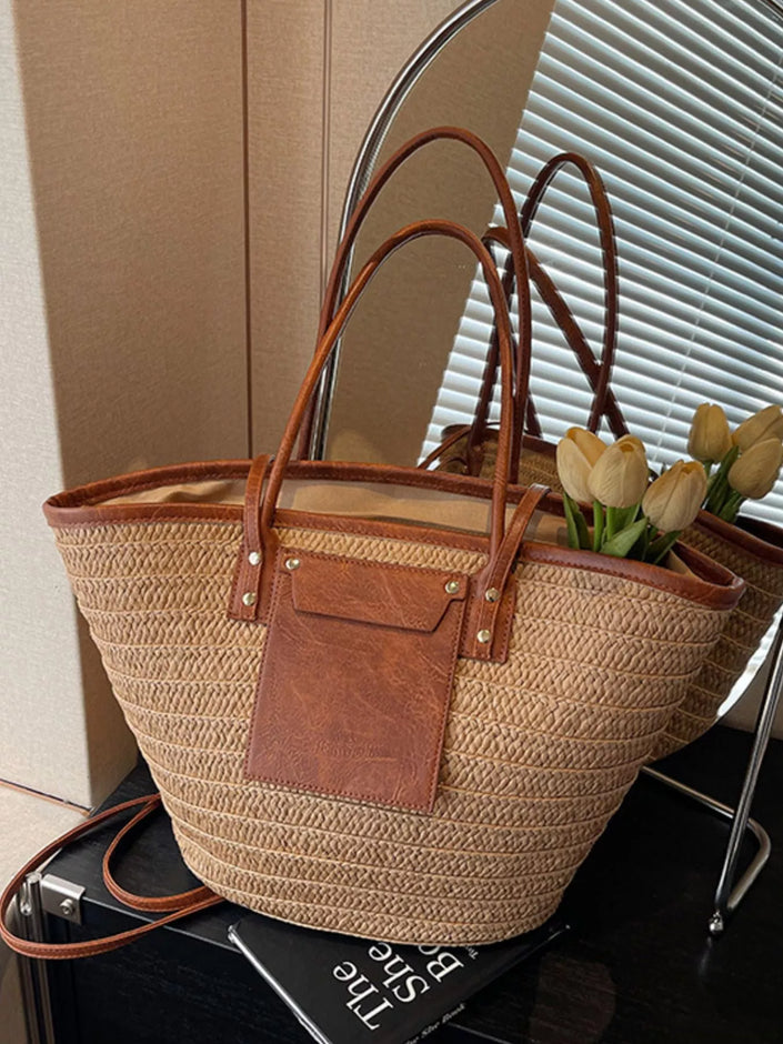 Woven Straw Large Tote Bag