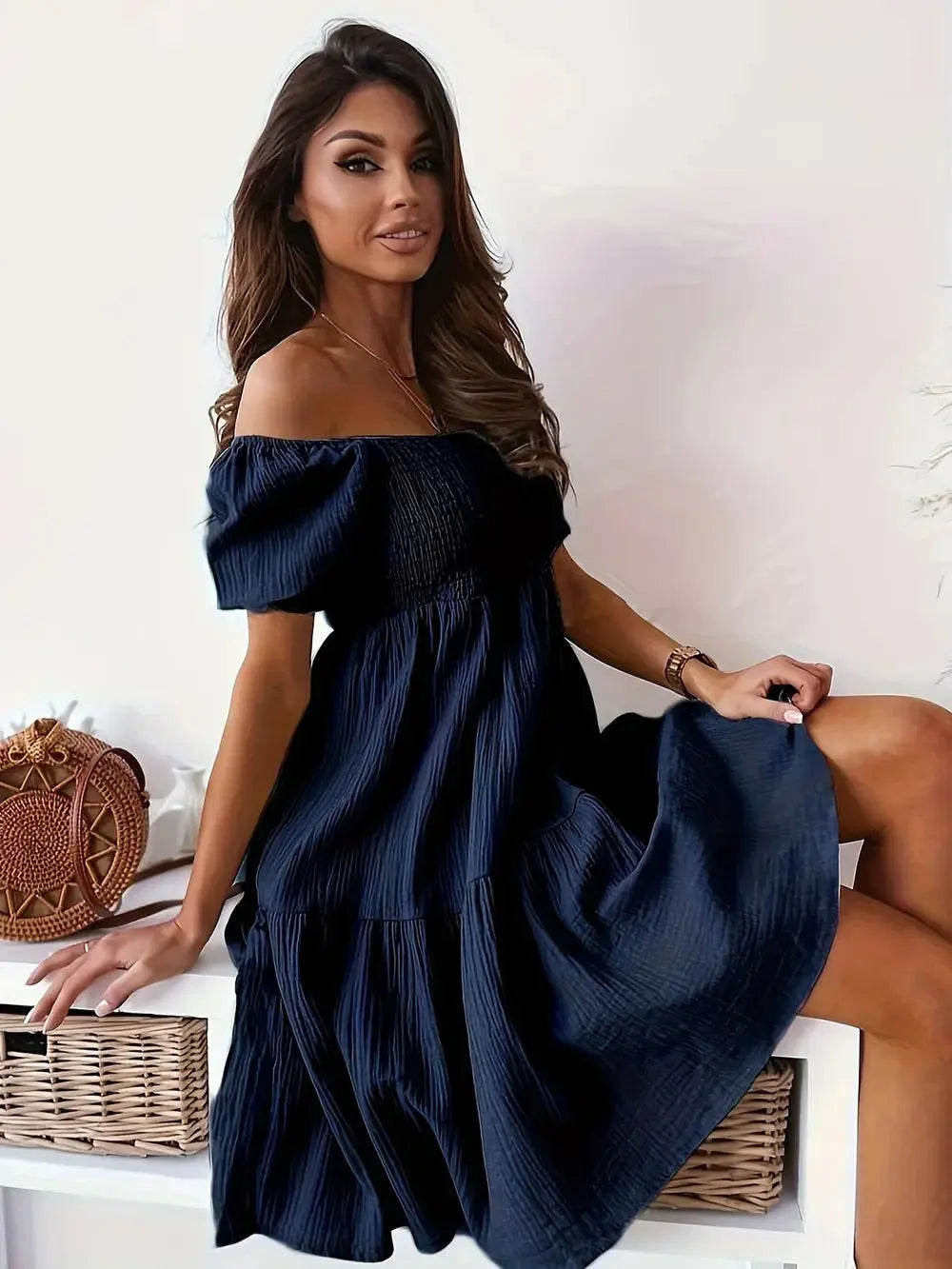 Full Size Ruffled Off-Shoulder Short Sleeve Dress - Heraki 
