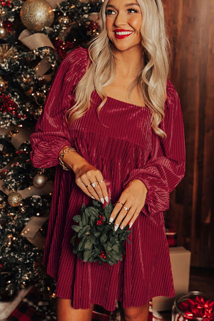 Square Neck Long Sleeve Ruched Bodycon Mini Dress