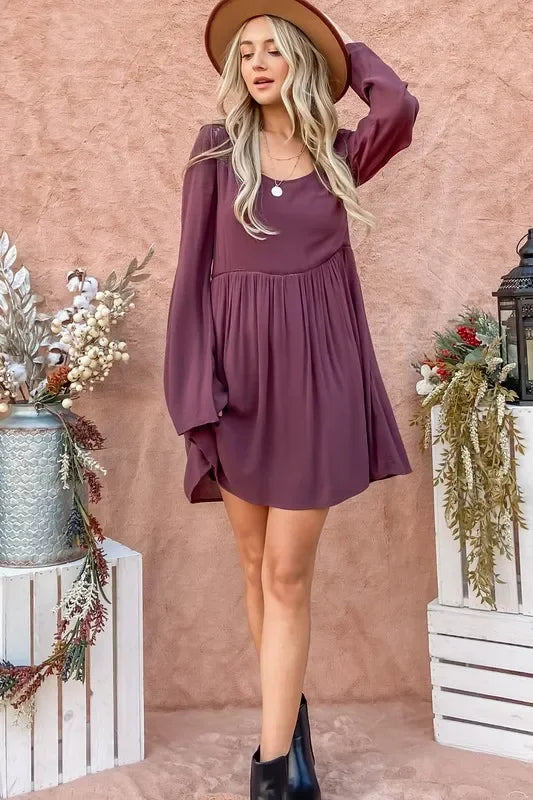 And The Why Back Lace Button Down Detail Bell Sleeve Dress - Heraki 