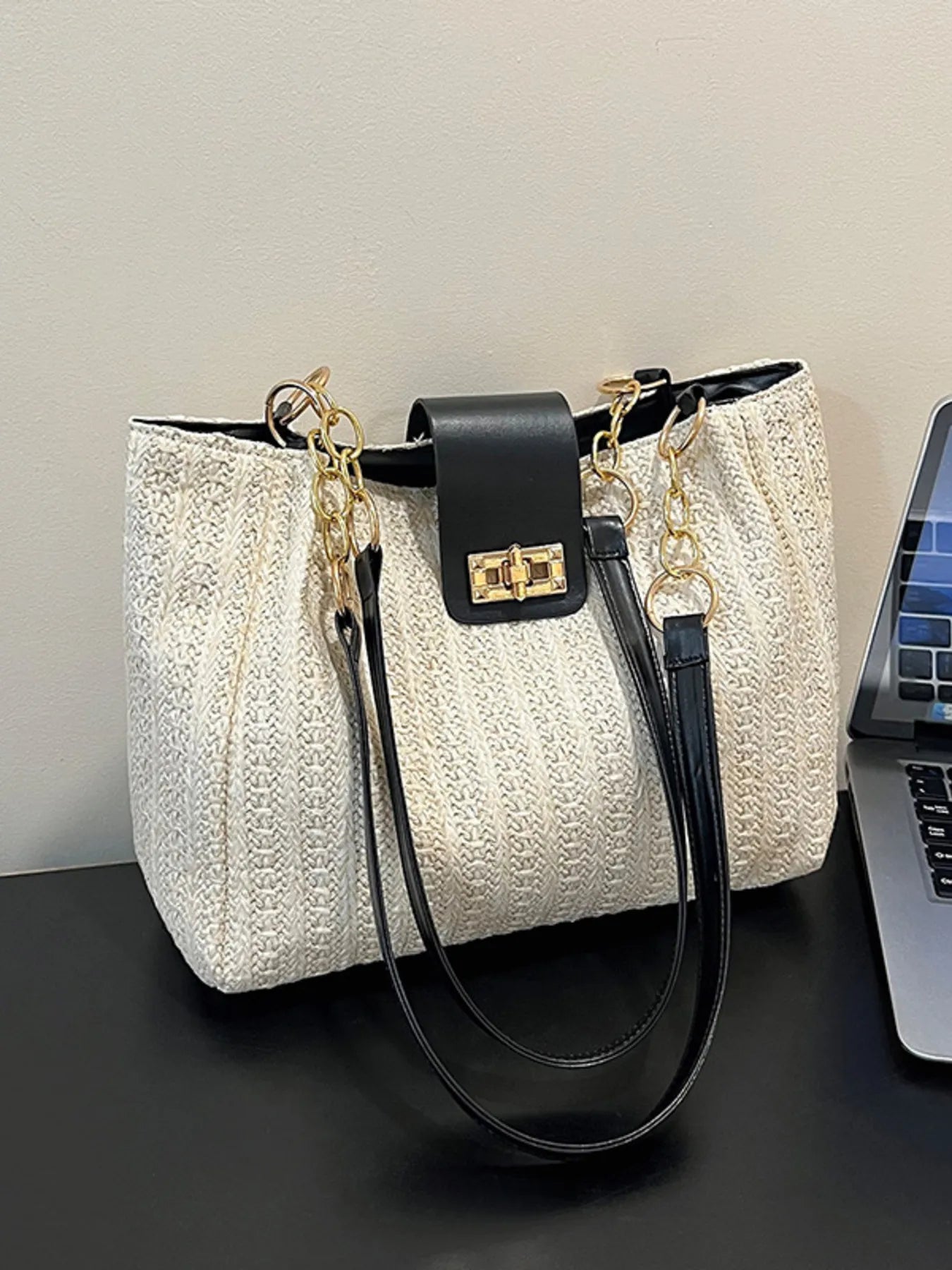 Woven Straw Medium Shoulder Bag