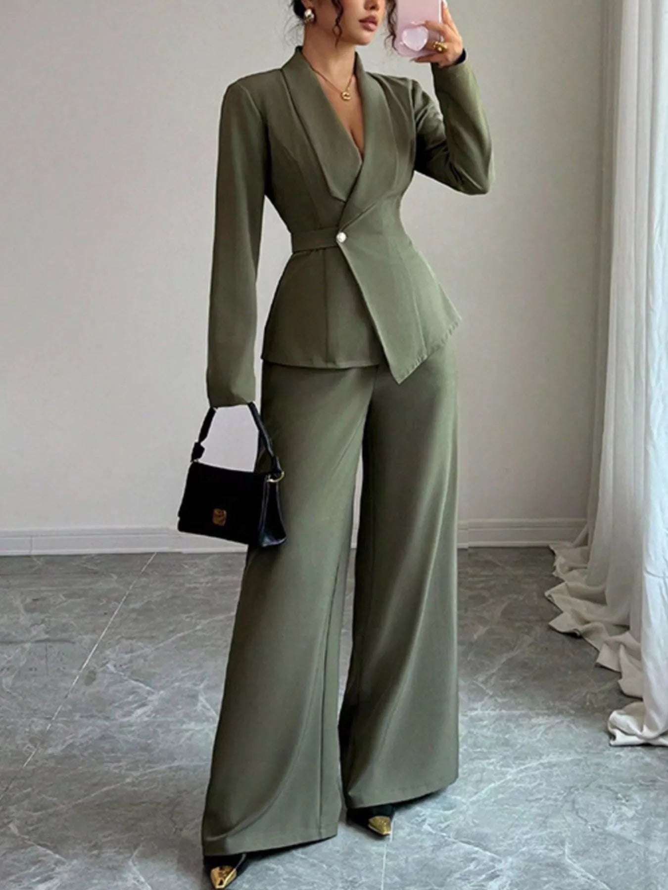 One-Button Tailored Blazer Pants Set