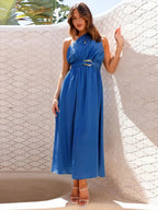 Asymmetric Belted Flow Midi Dress