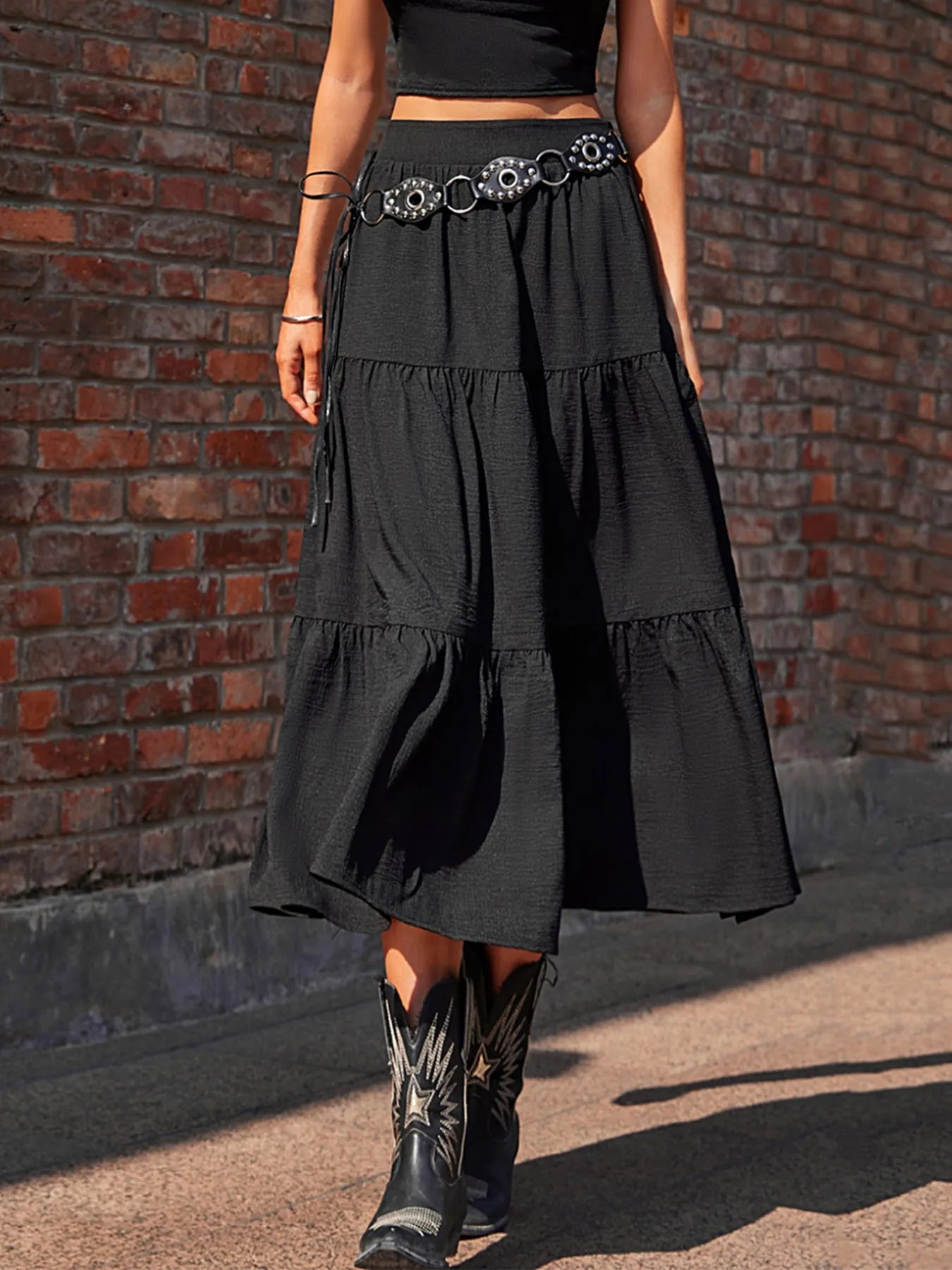 Tiered Ruched Midi Skirt
