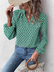 Chic Printed Notched Neck Long Sleeve Blouse