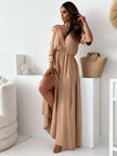 Tied Shoulder Slit Maxi Dress