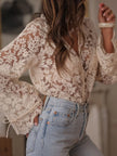 Lace Button-Up Long Sleeve Shirt