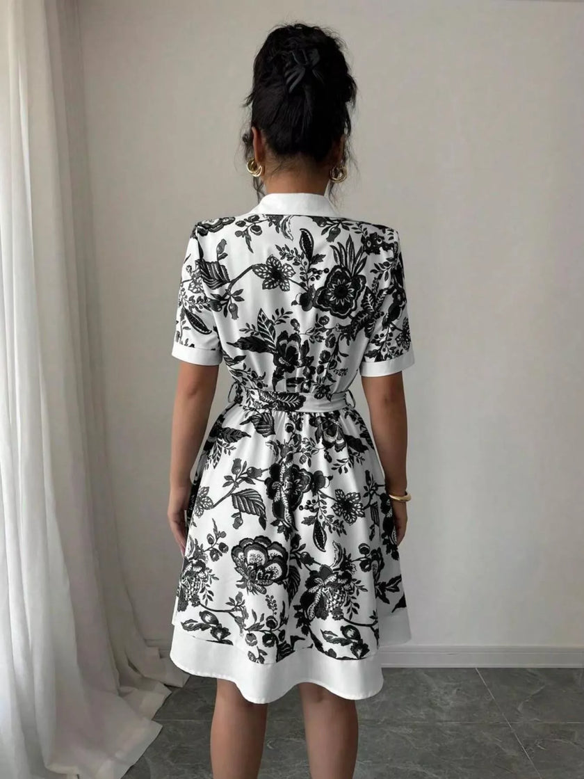 Floral Print Button-Front Shirt Dress