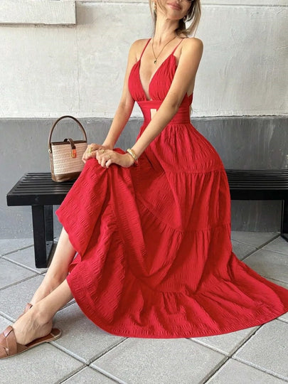 Tiered Maxi Dress with Cutout Back and Ruffled Detail