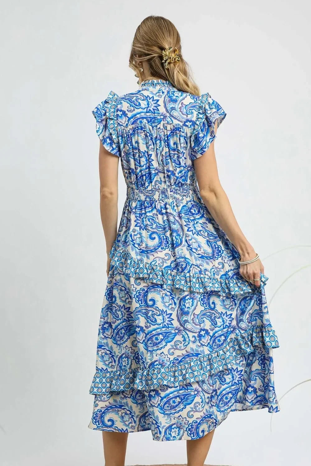 Heraki Paisley Print Ruffle Sleeve Midi Dress - Heraki 