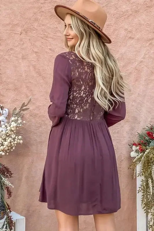 And The Why Back Lace Button Down Detail Bell Sleeve Dress - Heraki 