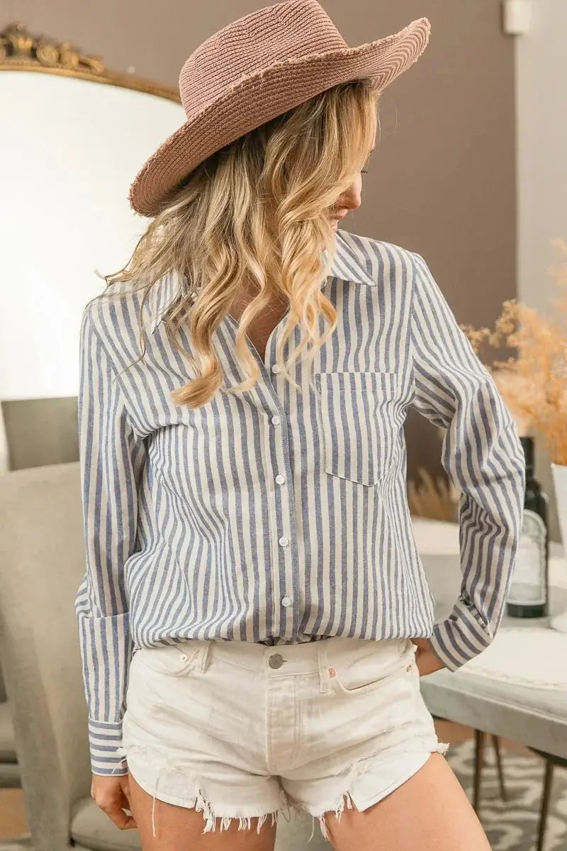 Lurex Linen Stripe Shirt Button Down Top - Heraki 
