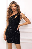 Contrast Sequin One-Shoulder Mini Dress