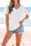 Lace Crochet Button Back V-Neck Tee