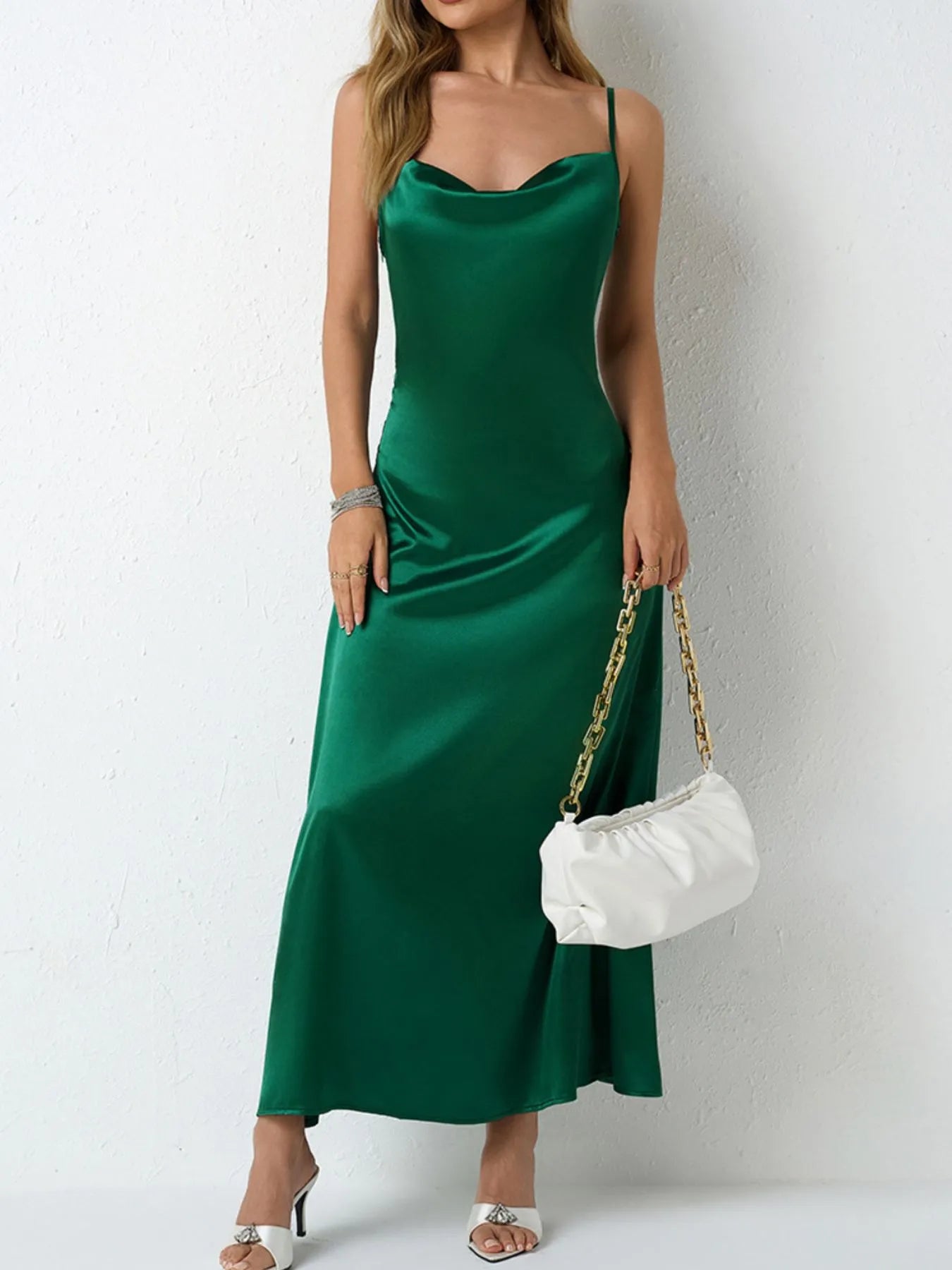 Satin Cowl Neck Slip Dress