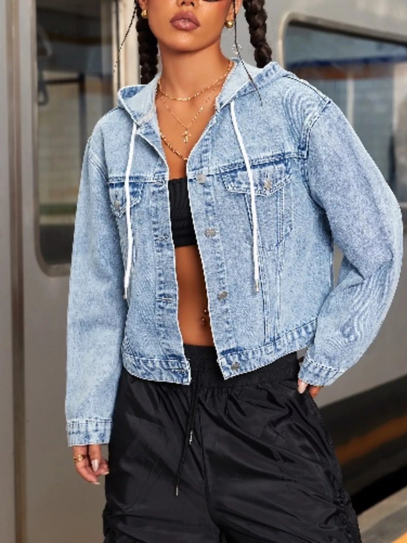 Urban Hooded Cropped Denim Jacket