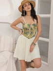 Floral Lace Up Corset Mini Cami Dress - Heraki 