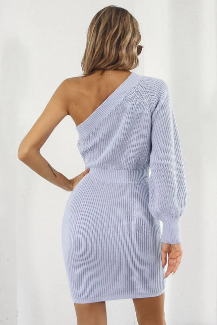 One Shoulder Ribbed Sweater Dress