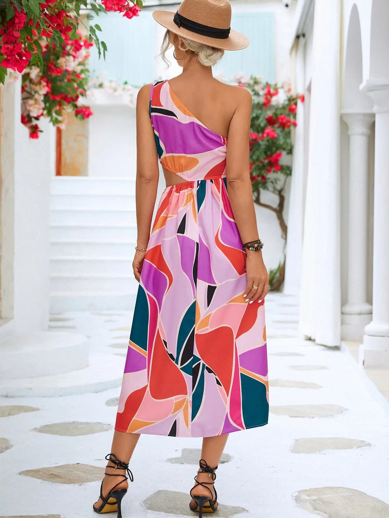 Cutout One-Shoulder Midi Dress