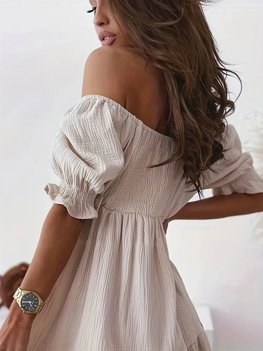 Full Size Ruffled Off-Shoulder Short Sleeve Dress - Heraki 