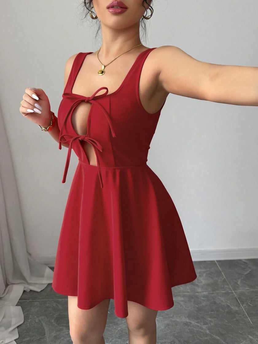 Tie-Front Wide Strap Cutout Mini Dress