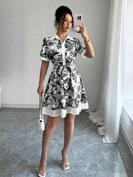 Floral Print Button-Front Shirt Dress