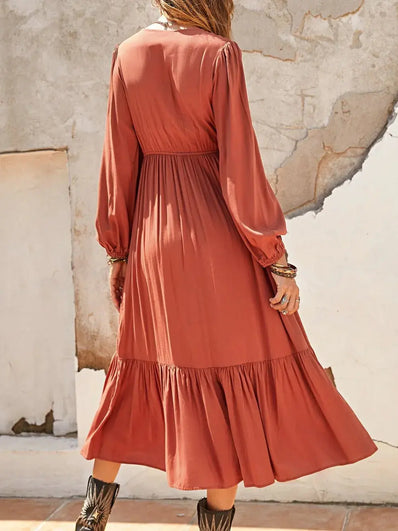 Ruched Long Sleeve Midi Dress