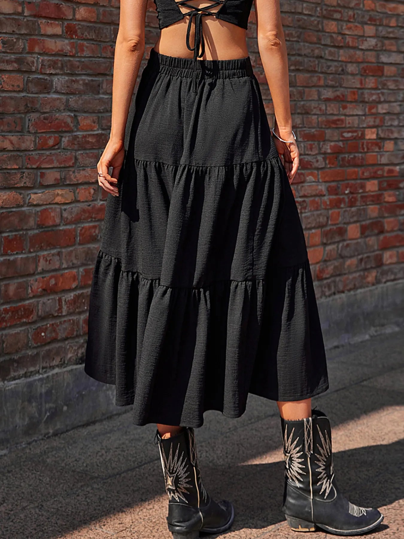 Tiered Ruched Midi Skirt