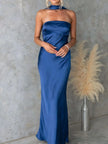 Satin Strapless Zipper Maxi Dress