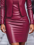 Open Front Leather Jacket & Dress Two-Piece Set