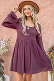 And The Why Back Lace Button Down Detail Bell Sleeve Dress - Heraki 