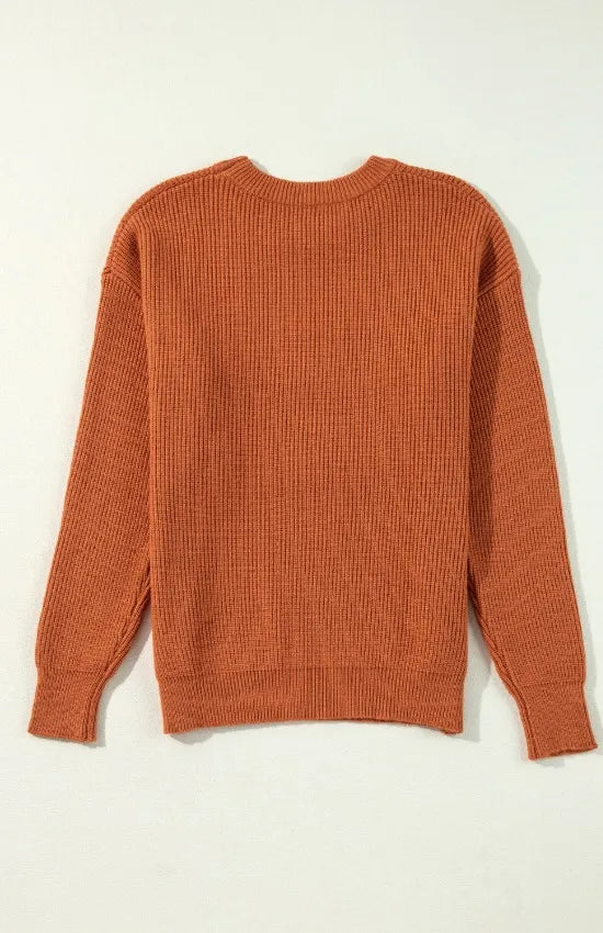Letter Graphic Round Neck Knit Sweater