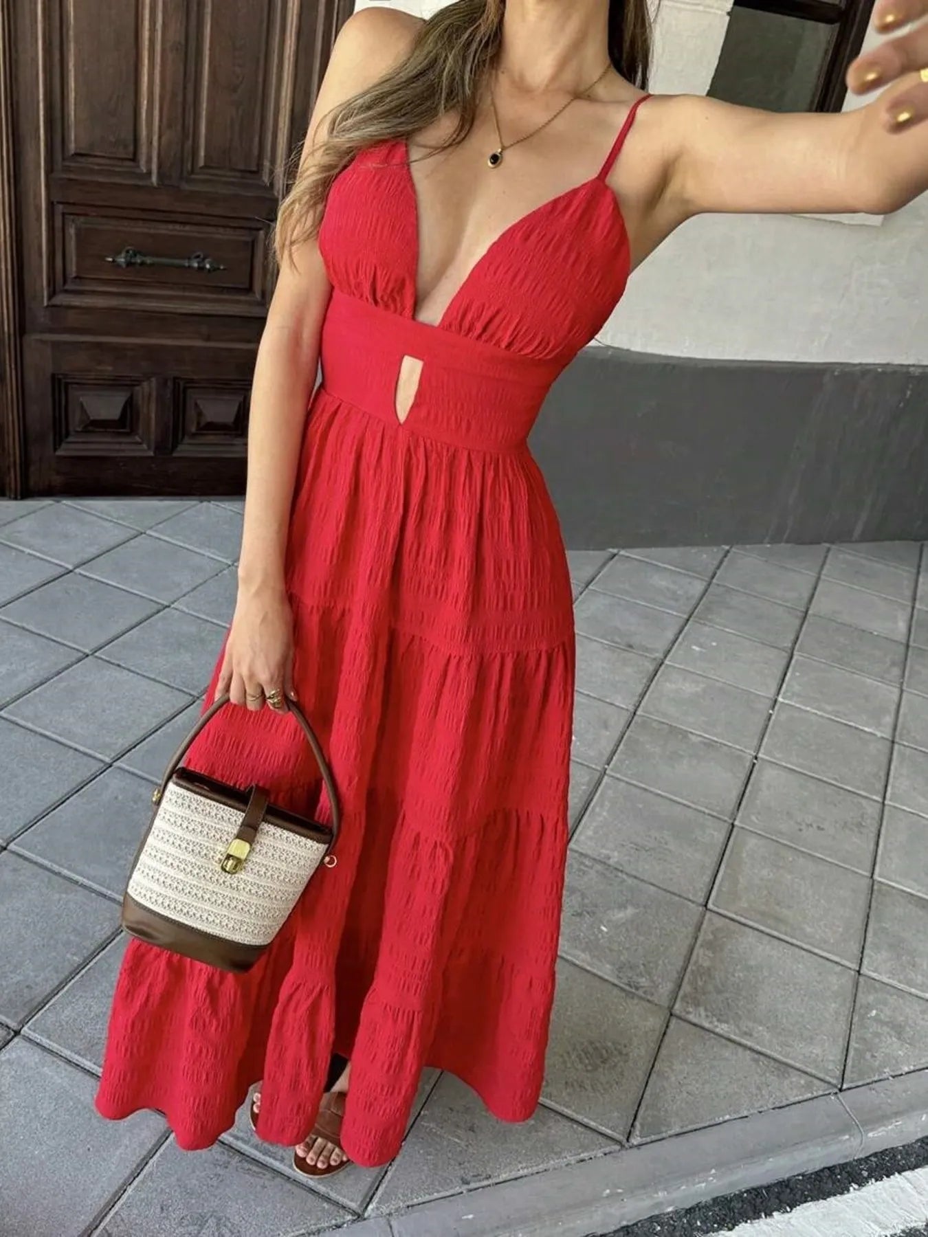 Tiered Maxi Dress with Cutout Back and Ruffled Detail