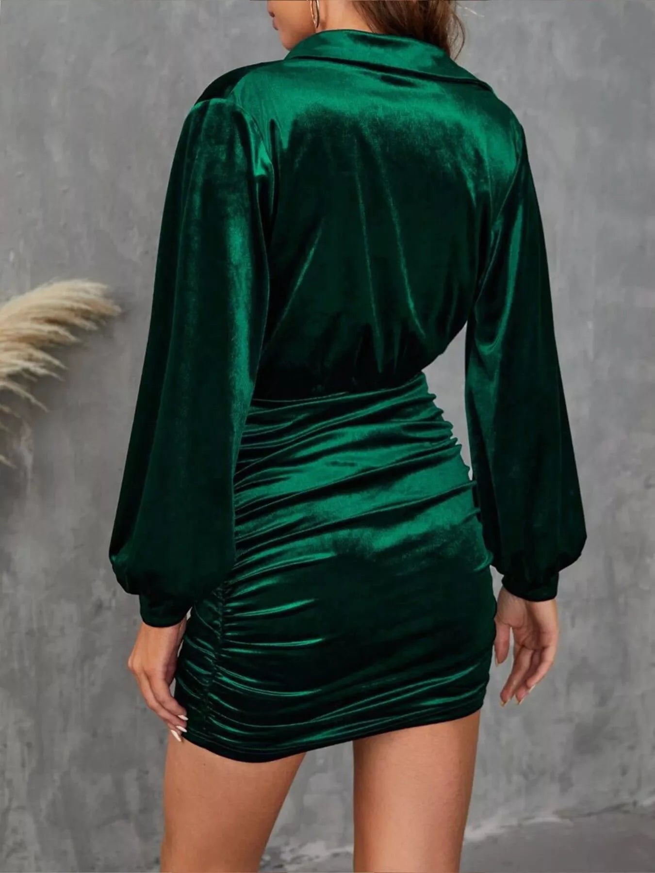 Emerald Velvet Ruched Mini Dress – Elevated Glamour