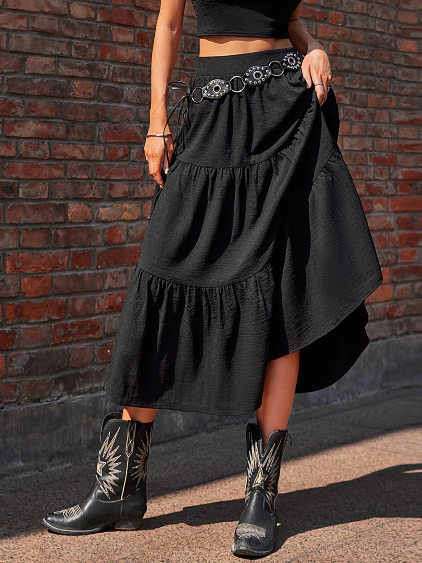 Tiered Ruched Midi Skirt