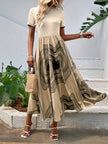 Printed Round Neck Short Sleeve Maxi Dress
