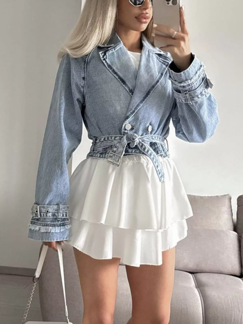 Belted Cropped Double-Breasted Jacket