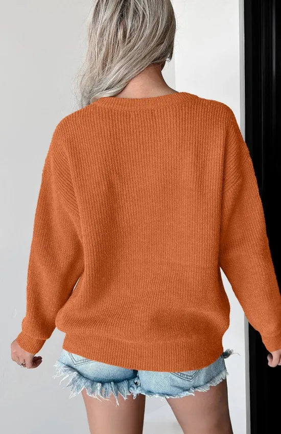 Letter Graphic Round Neck Knit Sweater