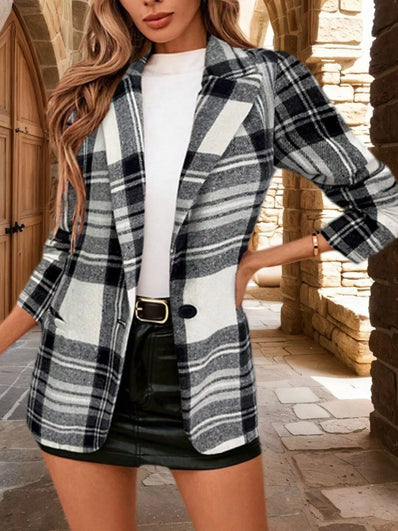 Classic Red Tartan Plaid Blazer - Single-Button Tailored Holiday & Winter Jacket